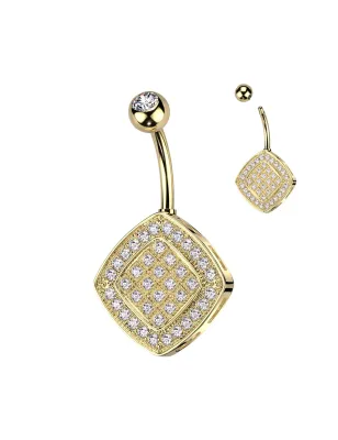 Piercing nombril losange pavé de zircon acier doré