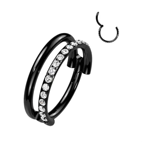 Piercing oreille anneau titane noir double zirconiums