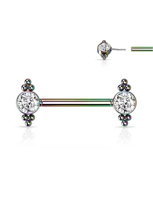 Piercing téton push-in zircon et billes rainbow