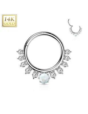 Piercing anneau or blanc 14 carats gemmes et opale frontale