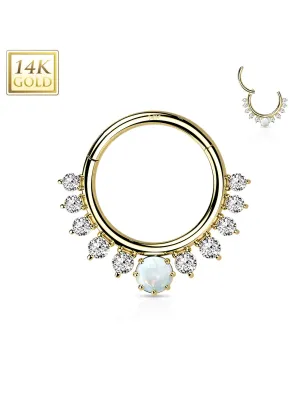 Piercing anneau or jaune 14 carats gemmes et opale frontale