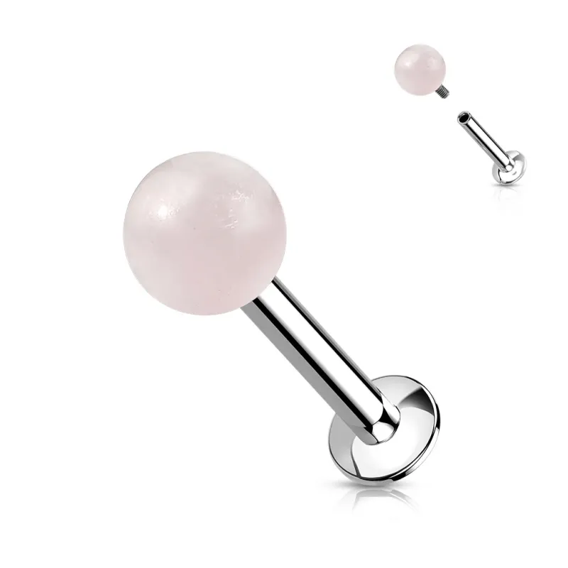 Piercing labret oreille pierre quartz rose