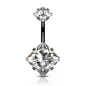 Piercing nombril noir double zircon carré blanc