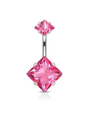 Piercing nombril double zircon carré rose