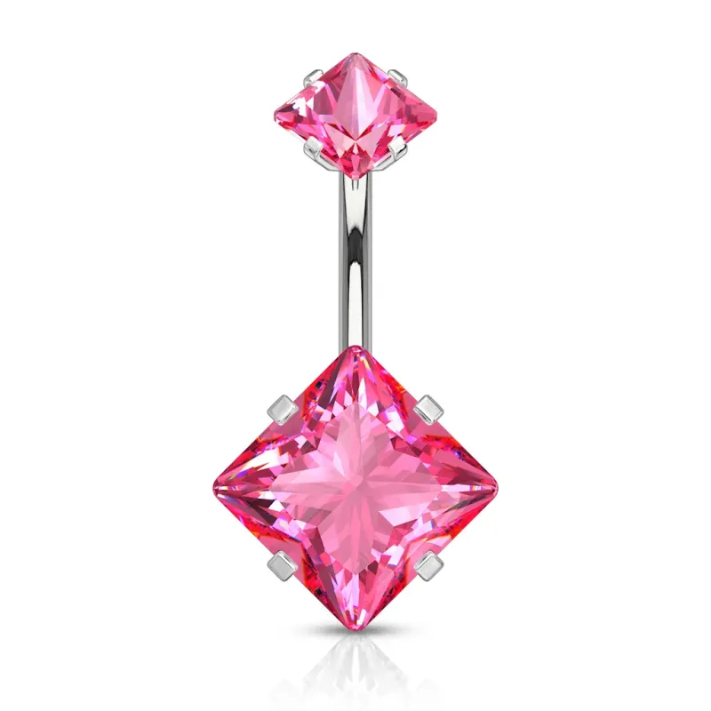 Piercing nombril double zircon carré rose