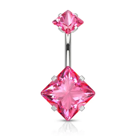 Piercing nombril double zircon carré rose