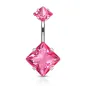 Piercing nombril double zircon carré rose