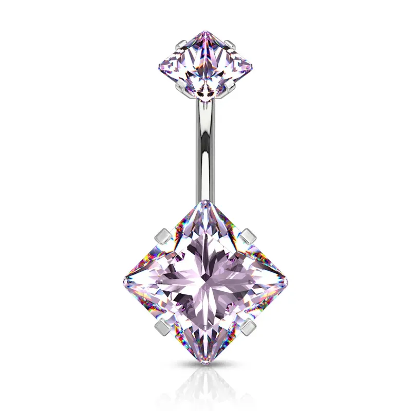 Piercing nombril double zircon carré tanzanite