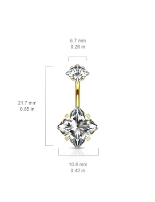 Piercing nombril doré double zircon carré blanc