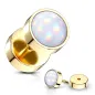 Piercing oreille faux plug doré pierre lumineuse blanche