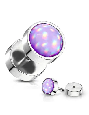 Piercing oreille faux plug acier pierre lumineuse violette