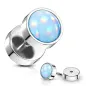 Piercing oreille faux plug acier pierre lumineuse bleue