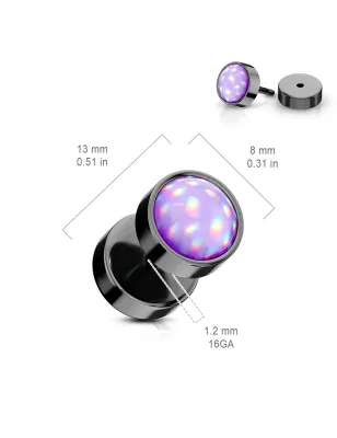 Piercing oreille faux plug noir pierre lumineuse violette