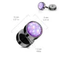 Piercing oreille faux plug noir pierre lumineuse violette