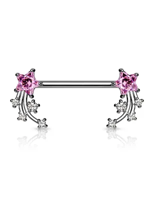 Piercing téton étoile filante strass rose