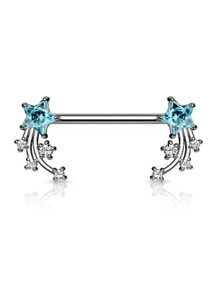 Piercing téton étoile filante strass turquoise