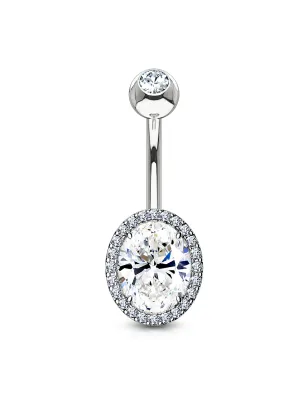 Piercing nombril large zirconium ovale avec strass