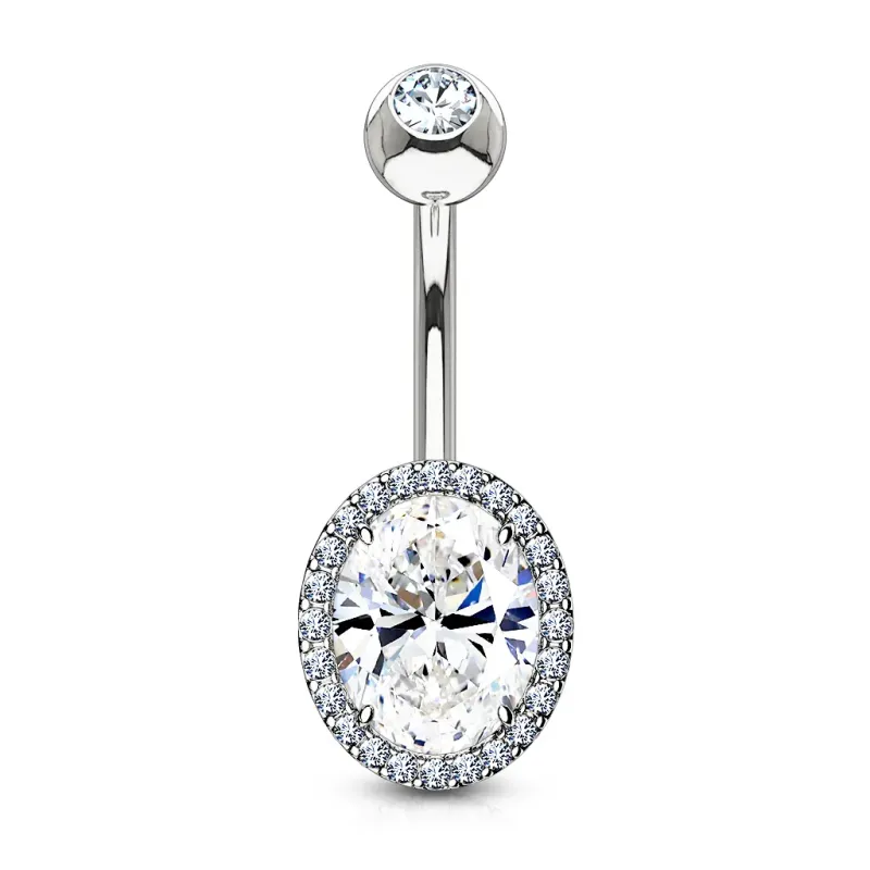 Piercing nombril large zirconium ovale avec strass