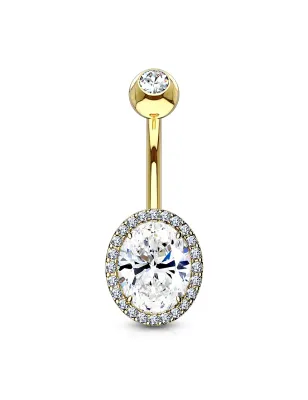 Piercing nombril large zirconium ovale avec strass plaqué or