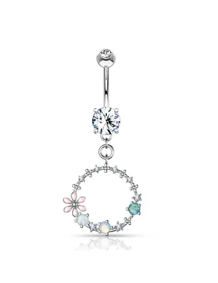 Piercing nombril pendentif cercle de fleurs