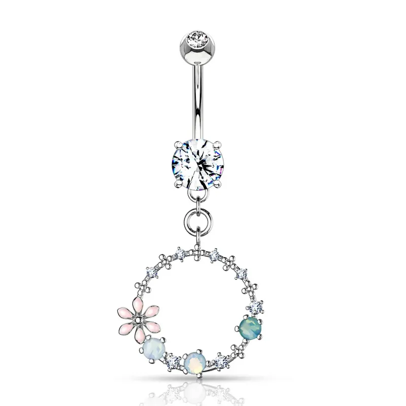 Piercing nombril pendentif cercle de fleurs