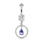 Piercing nombril cercle pavé larme bleue