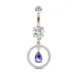 Piercing nombril plaqué or rose cercle pavé larme bleue