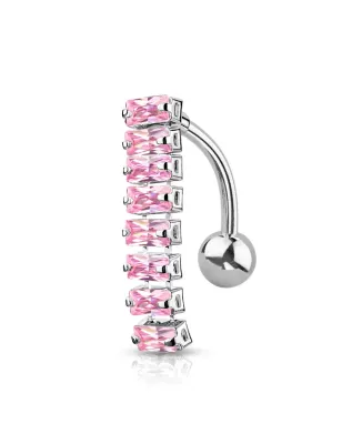 Piercing nombril inversé 8 pierres baguettes rose