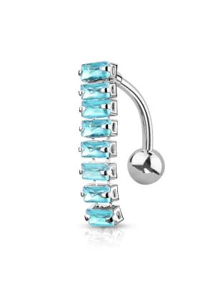 Piercing nombril inversé 8 pierres baguettes turquoise