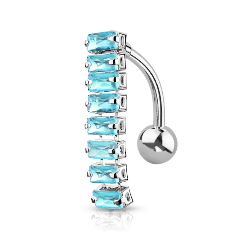 Piercing nombril inversé 8 pierres baguettes turquoise