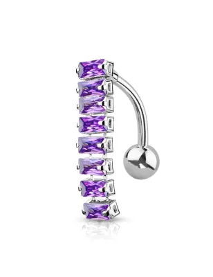 Piercing nombril inversé 8 pierres baguettes tanzanite