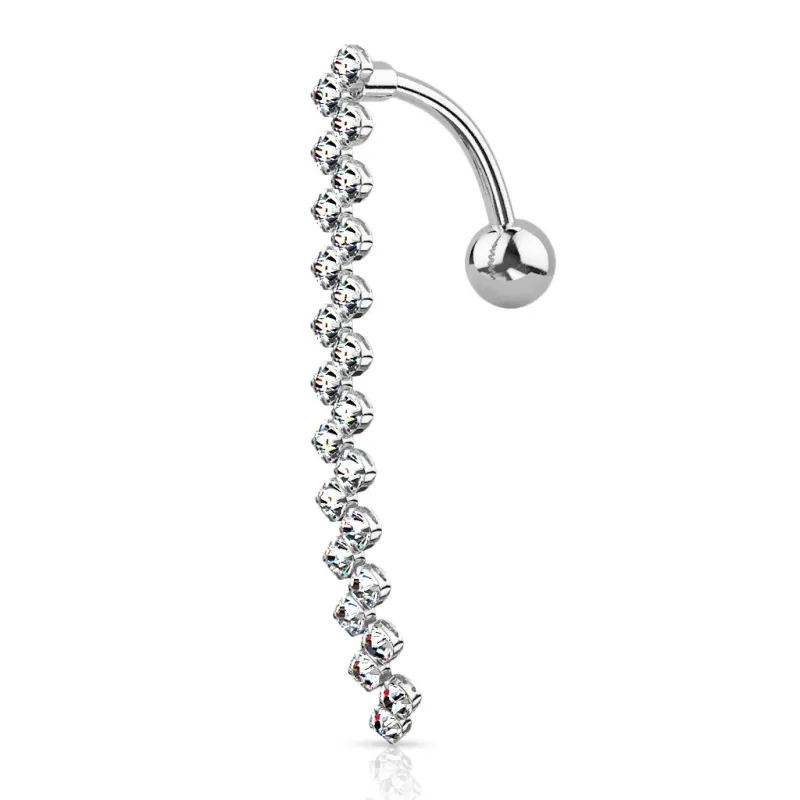 Piercing nombril inversé zigzag strass