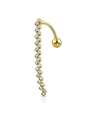 Piercing nombril inversé zigzag strass plaqué or