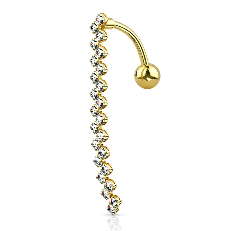 Piercing nombril inversé zigzag strass plaqué or