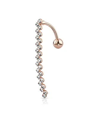 Piercing nombril inversé zigzag strass plaqué or rose