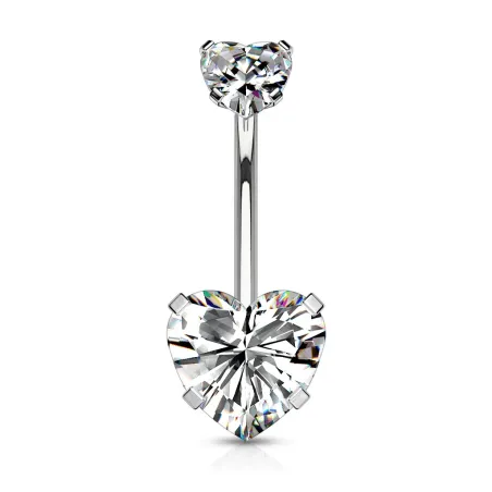 Piercing nombril double zircon coeur blanc