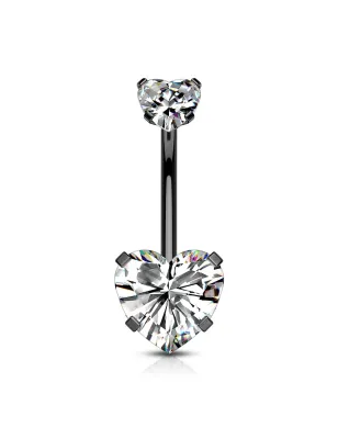 Piercing nombril noir double zircon coeur blanc