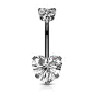 Piercing nombril noir double zircon coeur blanc