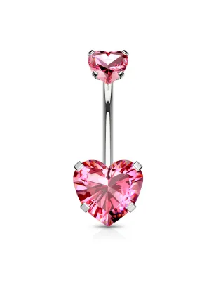 Piercing nombril double zircon coeur rose