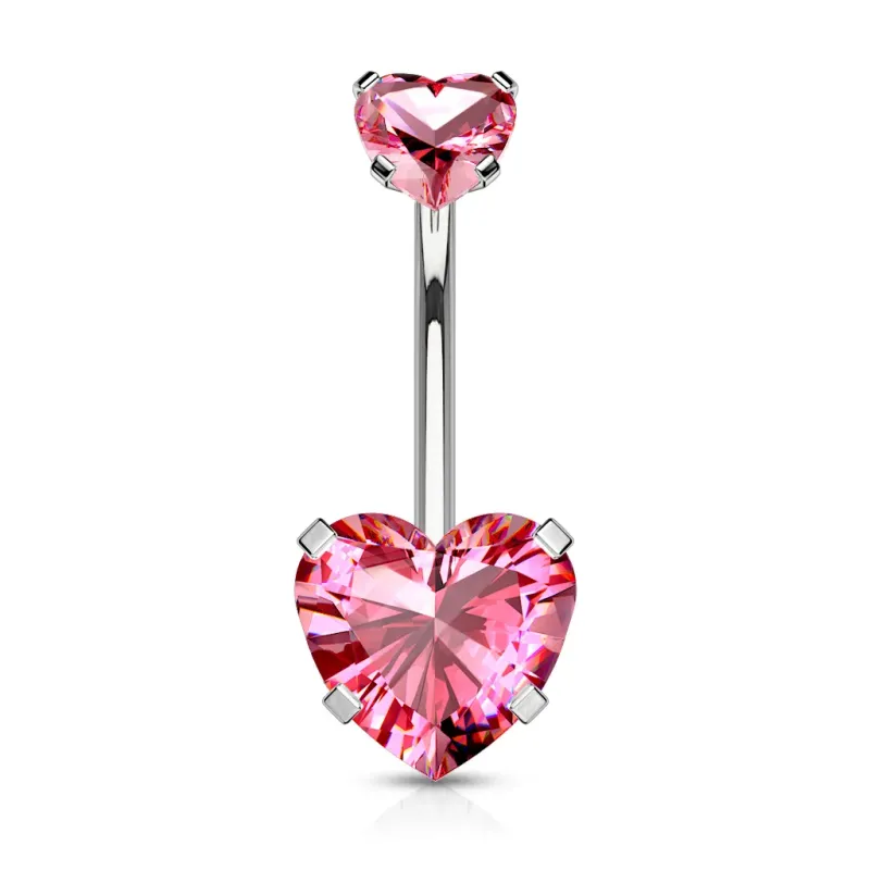 Piercing nombril double zircon coeur rose