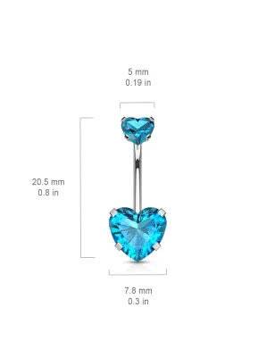 Piercing nombril double zircon coeur turquoise