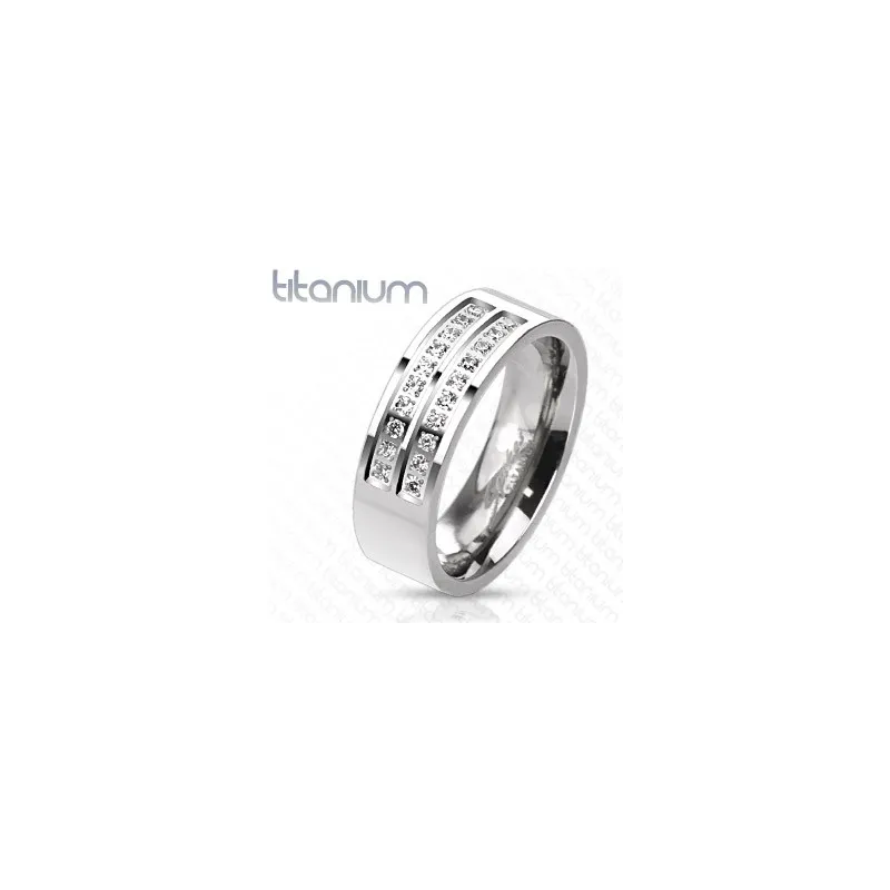 Bague titane double ligne strass