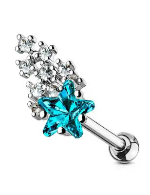 Piercing oreille cartilage hélix étoile filante strass turquoise