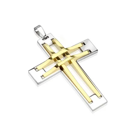 Pendentif Croix Argentée et Dorée