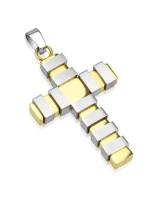 Pendentif Croix Multi-Bandes Doré