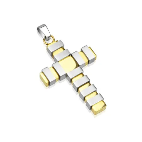 Pendentif Croix Multi-Bandes Doré