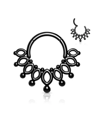 Piercing anneau clipsable couronne perlée noir