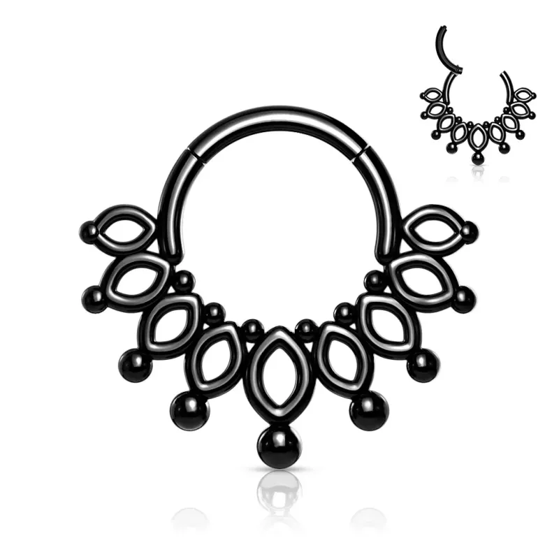 Piercing anneau clipsable couronne perlée noir