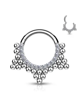 Piercing anneau clipsable strass et cluster de billes argenté