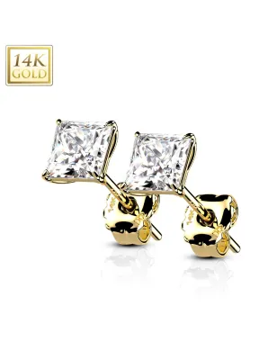 Paire Boucles d'oreille Clous Pierre carrée Or Jaune 14 carats